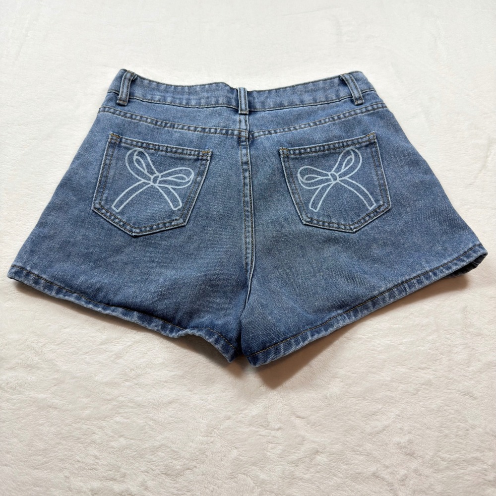 Dazy Denim Shorts Womens Medium Blue Excellent‎ Bow Embroidery High Waist